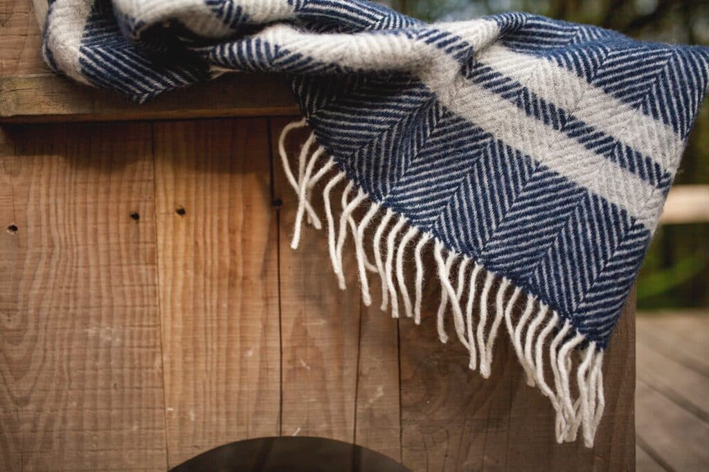 Denim Blue and Grey Wool Blanket Life Under Canvas