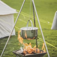 Portable tripod, pot and grill set
